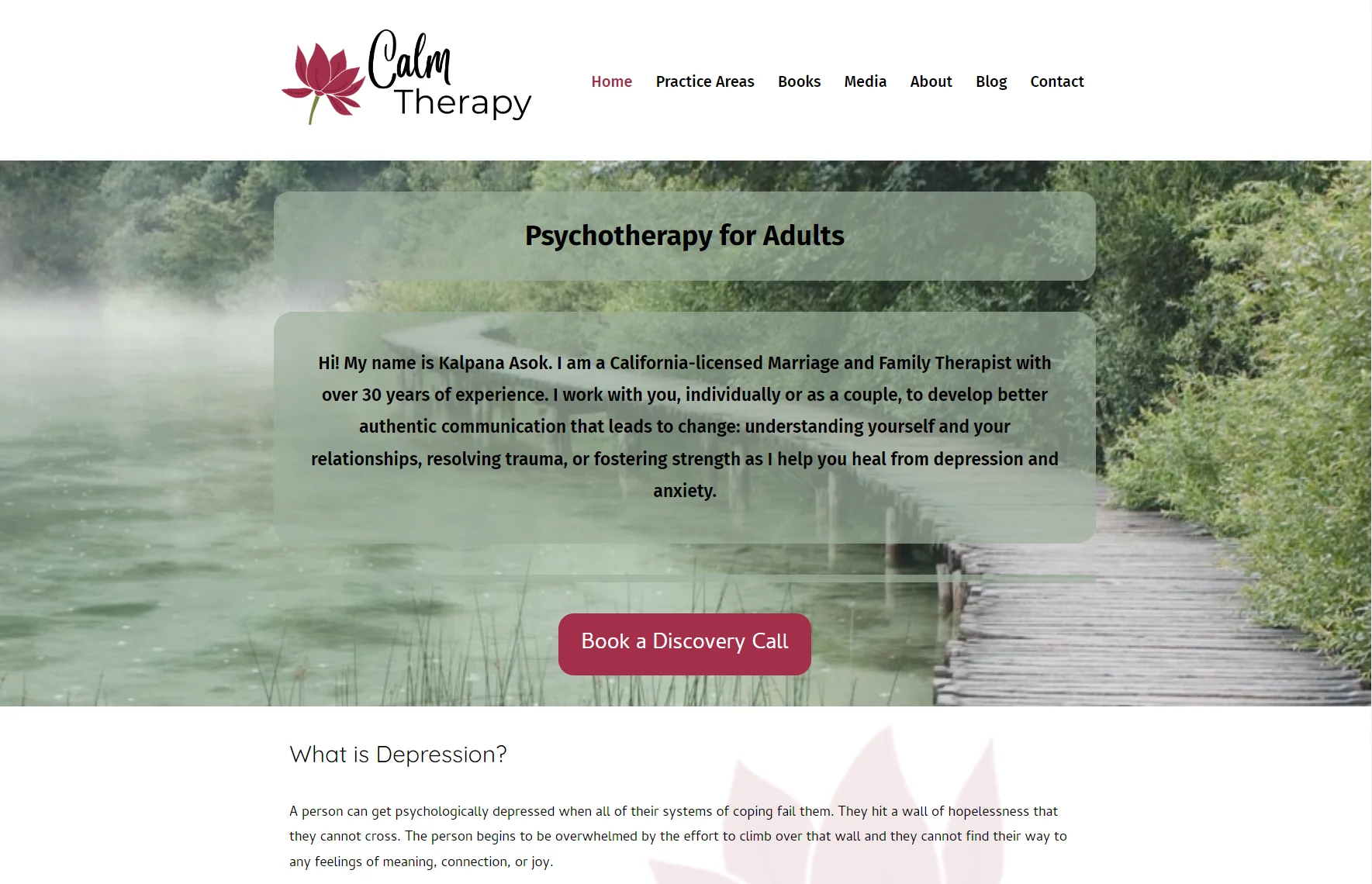 screenshot of website for calmtherapy.com